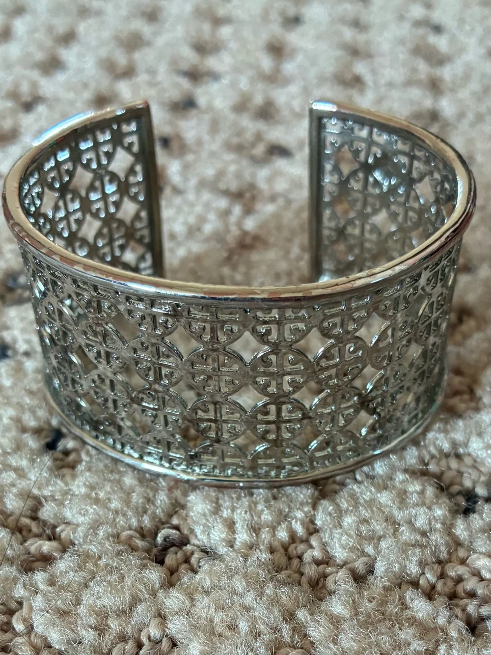 Tory Burch Silver Filigree Logo Cuff Bracelet